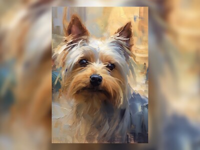 Yorkshire Terrier Porträt Ölgemälde Druck - Hund Eleganz 16'' x 12''/A3