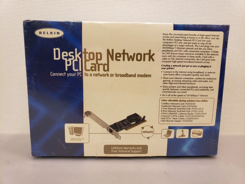 New Sealed Belkin Desktop Network PCI Card 10/100 Fast Ethernet Windows PC - Image 2 of 2