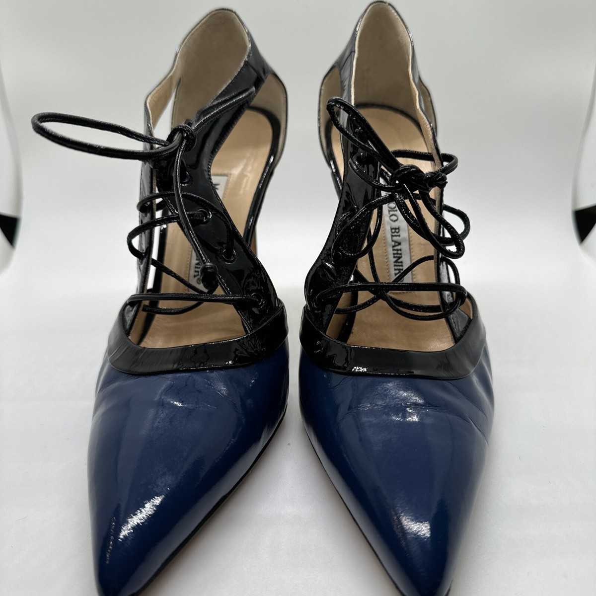 Manolo Blahnik Patent Leather Colorblock Pattern D'Orsay Pumps