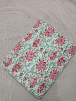 New Floral Print 2.5 Yard Pure Cotton Hand Block Printed Fabric Print_1717 *