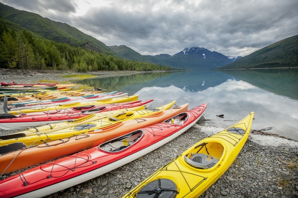 Posterazzi Kayaks At Eklutna Lake Chugach Mountains Alaska Poster Print