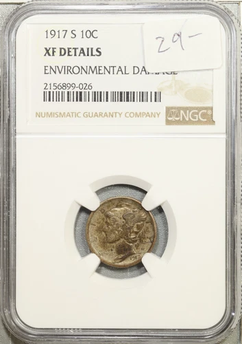 1917-S Mercury Dime NGC XF Extremely Fine Details #9-026