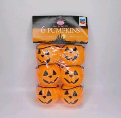 Fun World Blow Mold Pumpkins 6 Mini Jack O Lanterns Treat Containers