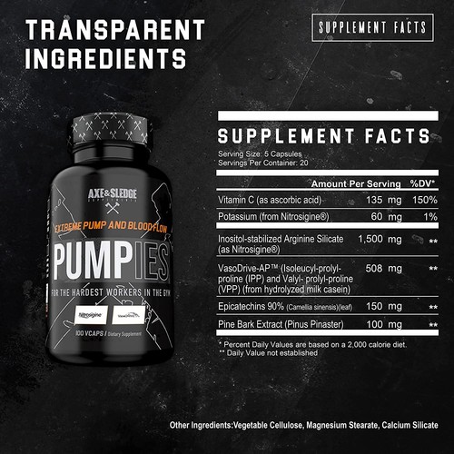 Axe & Sledge Pumpies Extreme Nitric Oxide Pump Blood Flow Formula 100 Capsules - Picture 5 of 7
