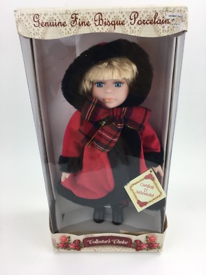 Collectors Choice Genuine Fine Bisque Porcelain Holiday Doll 12  Red Hooded