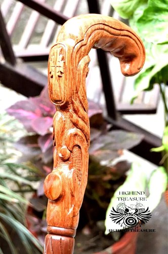 Divine Reverence: Handcrafted Christian Cross Carved Cane - Religious Walking