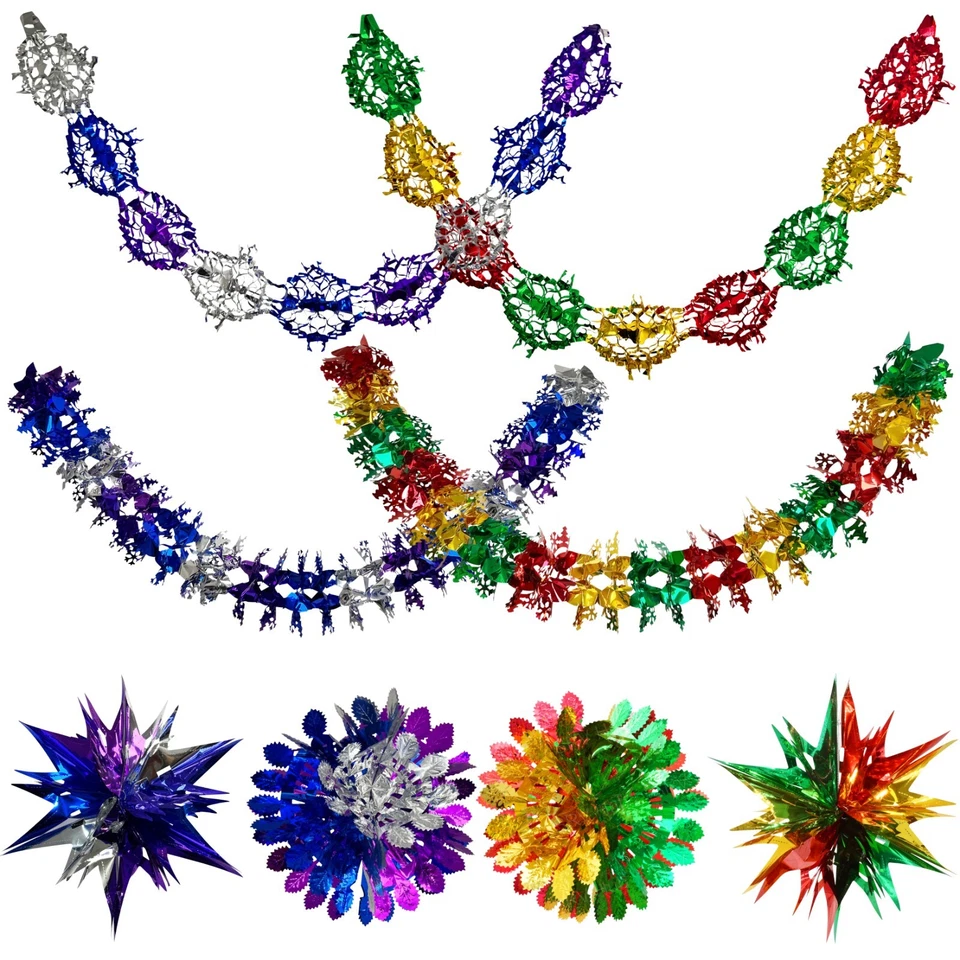 TALLON 3x Foil Garlands Christmas, Parties Ceiling Wall Hanging Festive Decorations