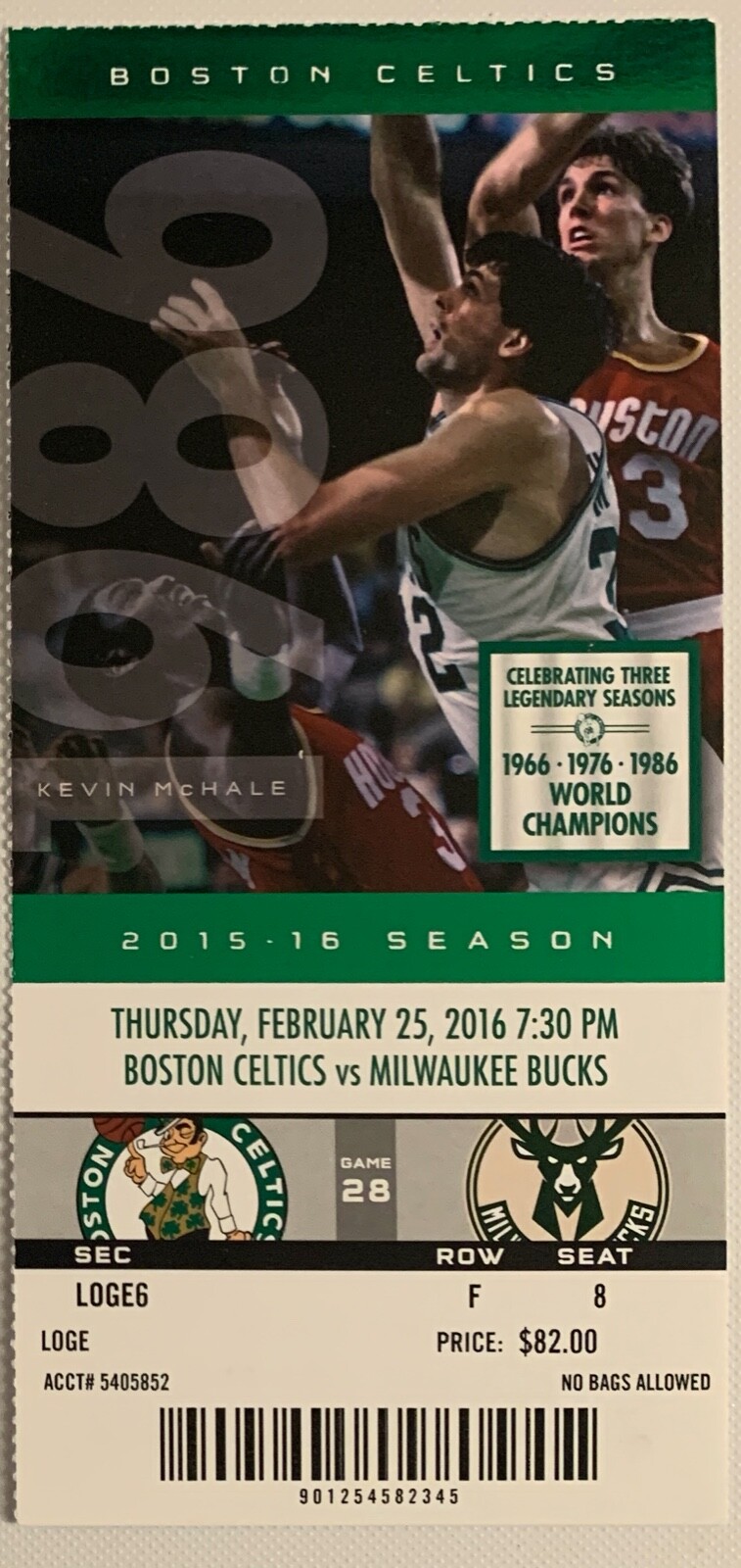 Boston Celtics 2/25/2016 NBA ticket stub vs Milwaukee Bucks