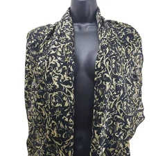 Unbranded Women's Scarf Gold Black Floral Butterfly Style 22/50"