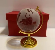 Glass Ball Earth Crystal Sphere World Map with Golden Stand Home Decor 6.5  