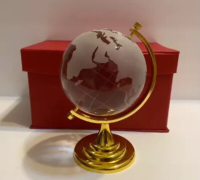  Glass Ball Earth Crystal Sphere World Map with Golden Stand Home Decor 6.5 