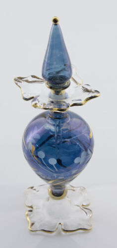 Bote Frasco De Parfum Aceite Cristal Soplado D&#039;Egipto 16.5cm Flor Azul CA10