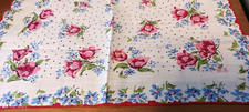 Vintage Flower Hankie, Scalloped Edge, Blue, Pink Floral, Handkerchief Polka Dot
