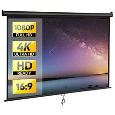 80" Projection Projector Screen Manual Pull Down 16:9 HD 4K Movie Theater Black