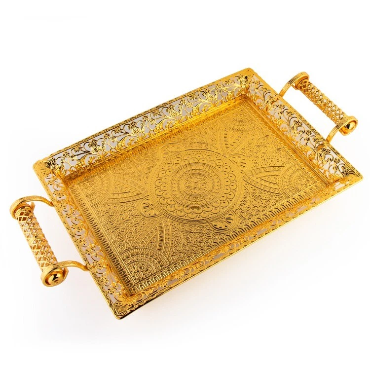 Servierplatte Teetablett Platte Obst Deko Tablett – Gold 45 x 25 cm HM7157M - Bild 3 von 3