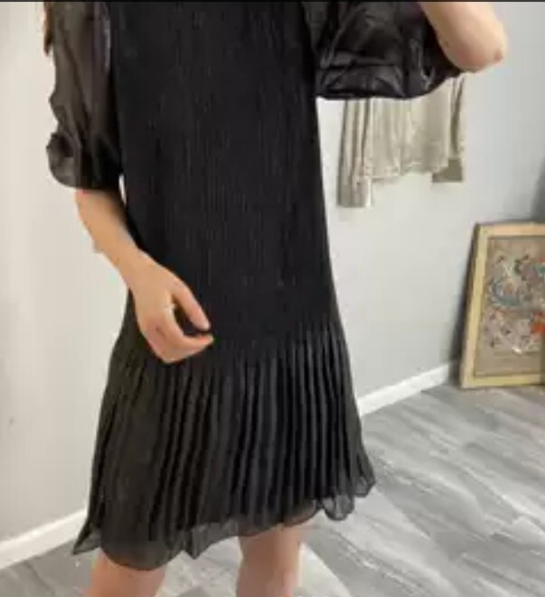 nanette lepore black pleated dress Nanette Lepore Pleated Midi Black Dress Size 6 / NANETTE LEPORE Pleated  Ruffle Party Dress / Fancy Designer Dress Sleeveless Ruffle Dress