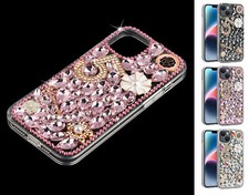 For Apple iPhone 14 Plus Large Diamond Rhinestone Cover Case w/Flower Five Petal