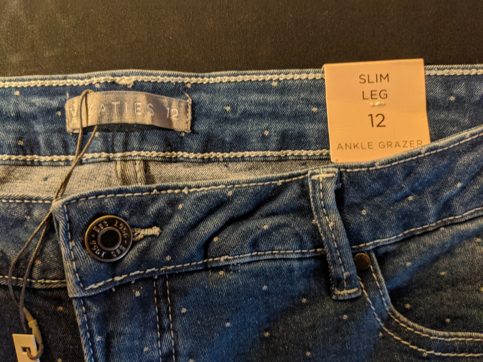 WOMEN'S KATIES JEANS ANKLE GRAZER SLIM LEG STRETCH BLUE SIZE 12 INSEAM