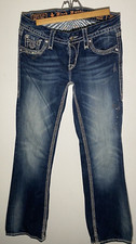 Rock Revival Jeans Kai Boot Flap Pockets Blue Women SZ 28 Rhinestone Low Stretch