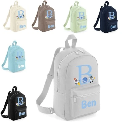 THE BABY BOX UK Personalised Boys Toddler Backpack Bag Mini School Nursery Space Initial