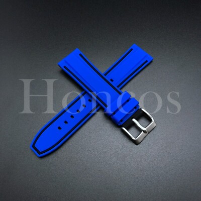 22 mm Blue/Black Silicone Rubber Watch Bands Strap Quick Release Fits for Huawei