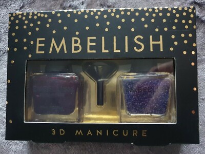 Verzieren Sie 3D Maniküre. Lila Nagellack & Perlen Box Set NEU