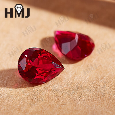 Ruby Pear Cut Loose Gemstone Blood Red Lab-Created Genuine Corundum Lab Grown