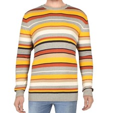 Club Room Yellow Striped Knit Pullover Crewneck Sweater Men  s Small NEW