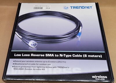 New TRENDNET TEW-L208 Reverse SMA TO N-TYPE CABLE, 8 METERS 