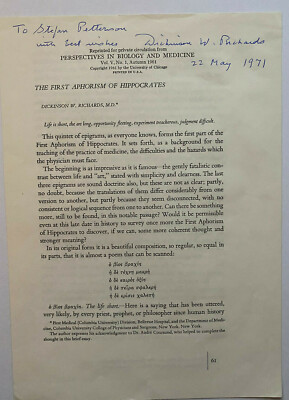 Dickinson Woodruff Richards - Nobelpreis Medizin 1956 - original Autogramm  