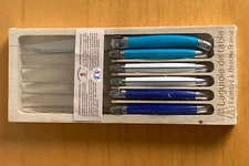 Laguiole De Table Set Of 6 Steak Knives Blue & White France Six Multicolor