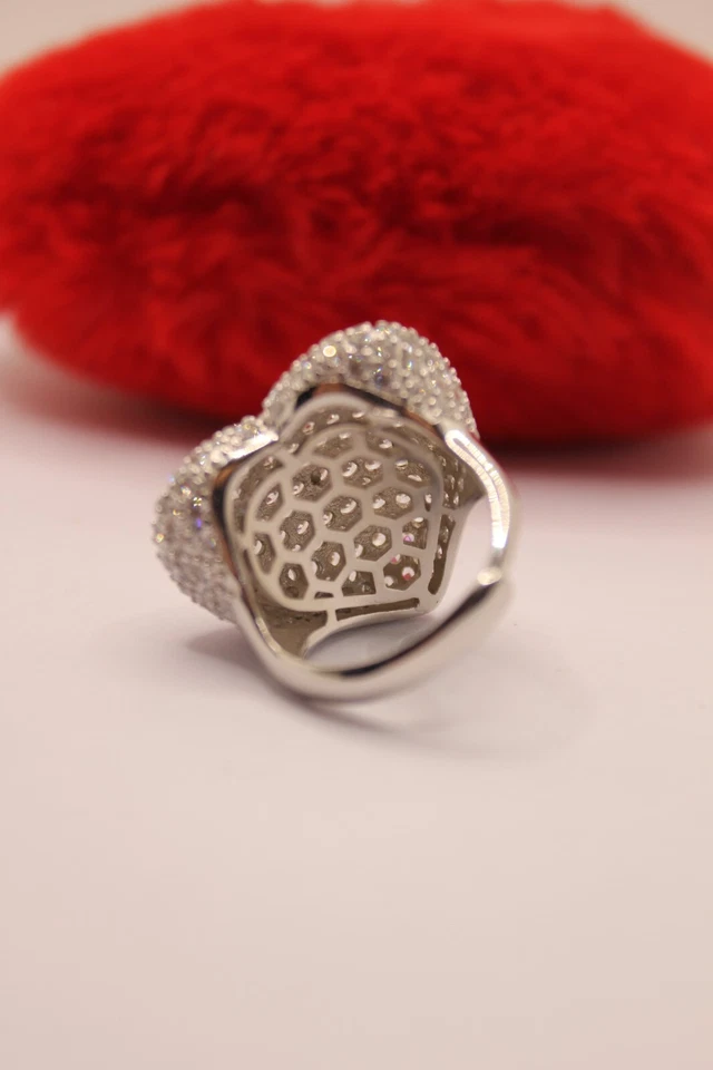 Anello Argento Cuore Pave' di Zirconi Bianchi mm 27x26 Mis. 17 Regolabile Exploi - Immagine 4 di 4