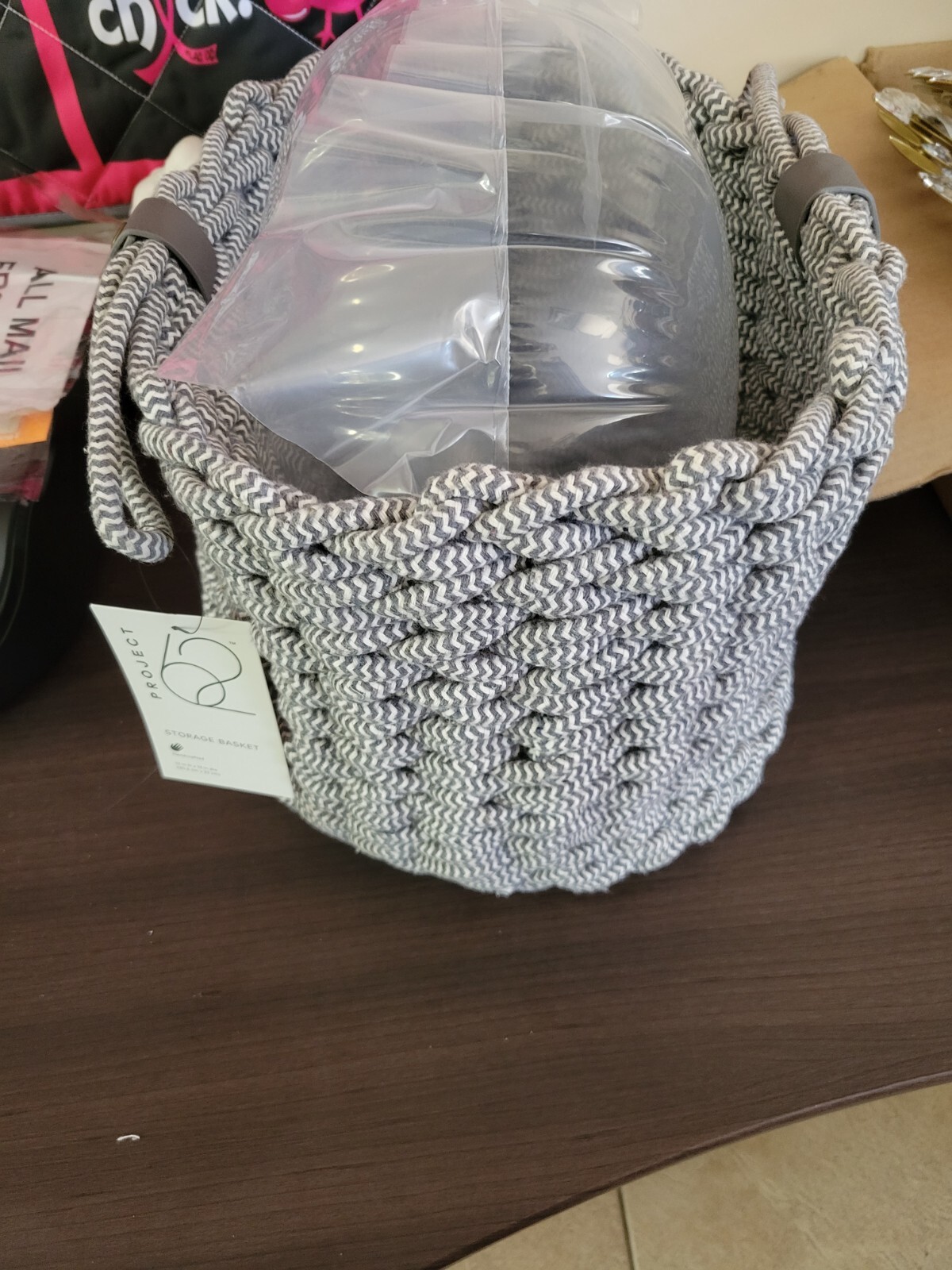 Project 62 Coiled Rope Fishtail Weave Basket with Faux Leather Accent