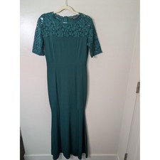 FORTRIC Women's Size M Emerald Green Maxi Dress Lace Trim