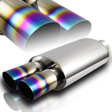 3 Dtm Style Dual Rainbow Burnt Slant Tip T304 Stainless Steel Exhaust Muffler 3 Dtm Style Dual Rainbow Burnt Slant Tip T304 Stainless Steel Exhaust Muffler