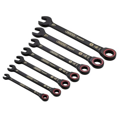 Draper Expert HI-TORQMetric Ratchet Combination Spanner Set Black 7 Piece 03895