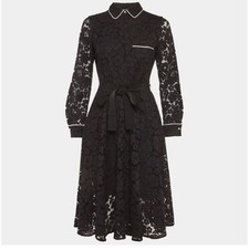 CH Carolina Herrera Floral Lace Peter Pan Collar Dress Women 10 Black Luxury