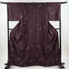 JAPANESE KIMONO FINE PATTERN BROWN PURPLE 163cm 5 ft 4 in PURE SILK B1066
