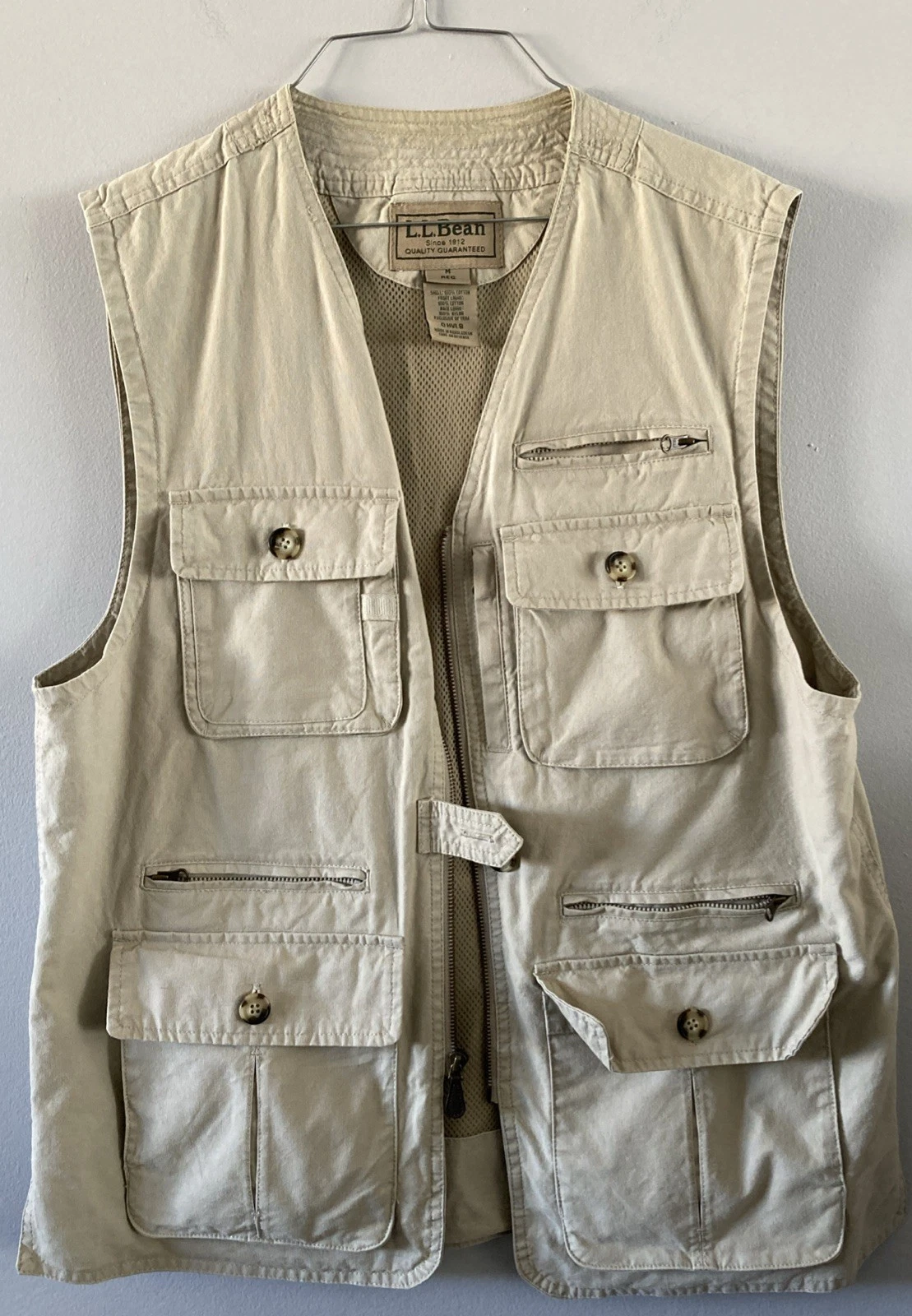 Vtg Y2K LL Bean Safari Utility Fishing Vest Men M Canvas Khaki Field Pockets