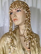 Vintage gold Metallic knit Cleopatra wig Headdress hippie Braids shell Egyptian