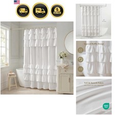 Shower Curtain Extra Long Ruffle Bathroom Decor Farmhouse White 72x84