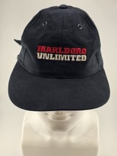 Vintage MARLBORO UNLIMITED Black Strap Back Hat Philip Morris 1995 Tec-Line