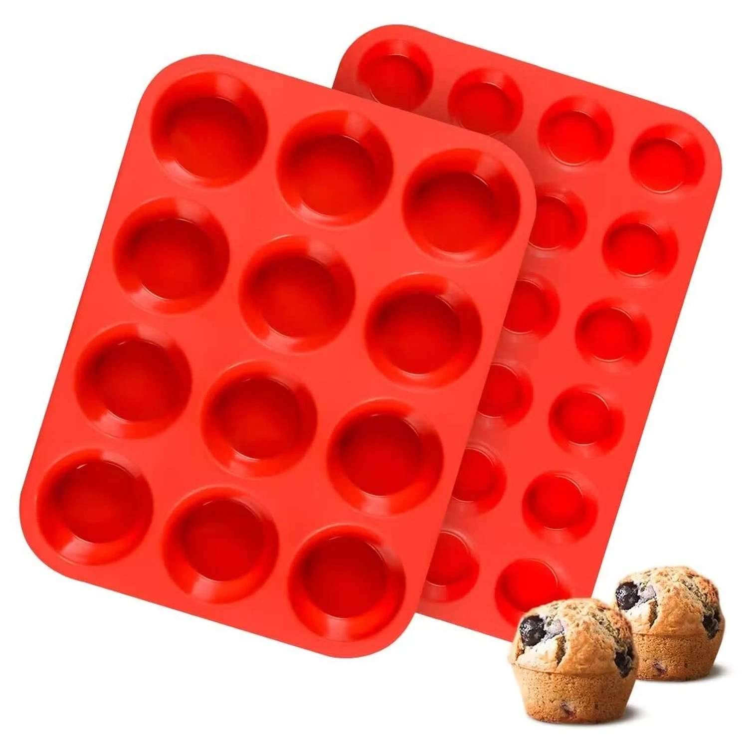 Silicone Muffin Pan, Mini Muffin Pan, Regular 12 Cups and Mini 24 Cups Cupcak...