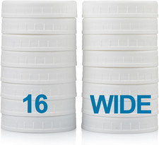 Wide Mouth Mason Jar Lids [16 Pack] for Ball, Kerr and More - White Plas