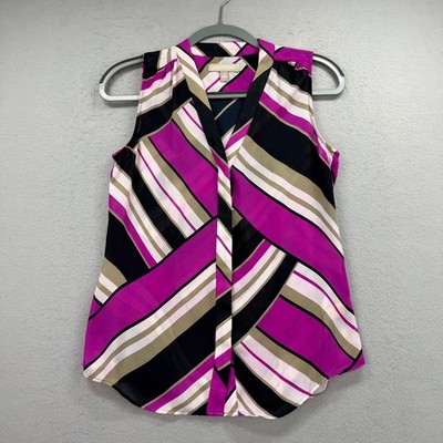 Banana Republic Blouse Womens 4 Pink Geometric Stripe Sleeveless V Neck Top