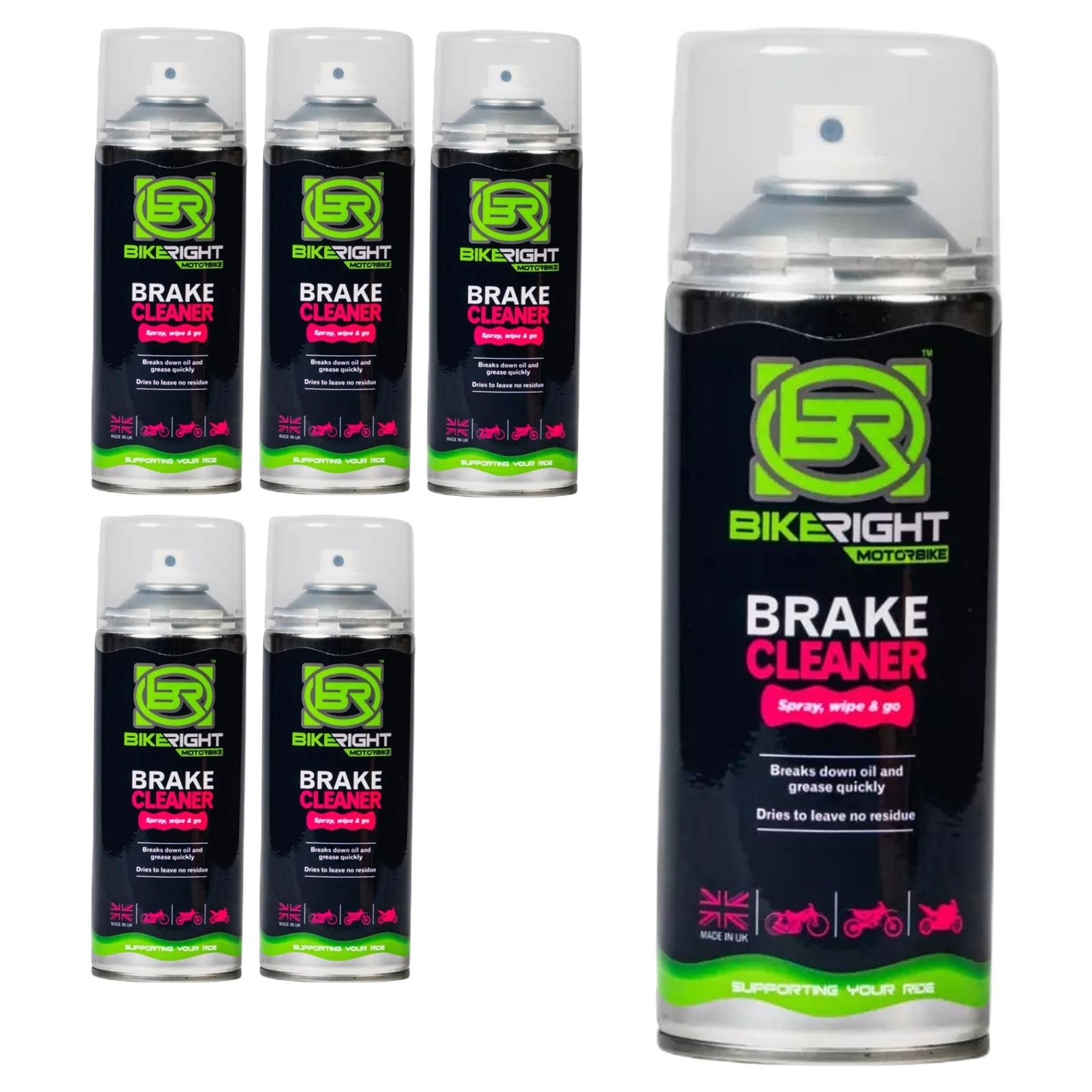 BikeRight Motorbike Brake Cleaner 400ml  (6 Pack)