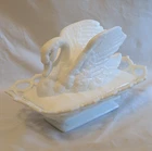 Vintage Milk Glass Swan Covered Dish w/Swan Lid