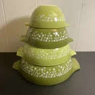 Vintage Pyrex Set Of 4 Cinderella Nesting Bowls Crazy Daisy Spring Blossom Green