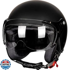 Yesmotor 3/4 Motorcycle Helmets Retro Open Face Vespa Scooters Helmet with Cl