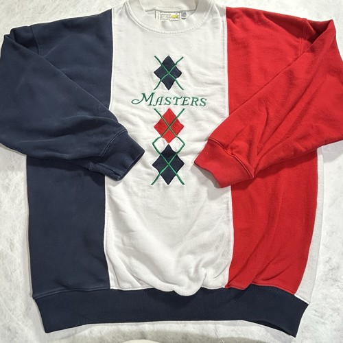 VINTAGE Rare Masters Augusta Sweatshirt L Crew Neck Pullover Argyle Logo Mens